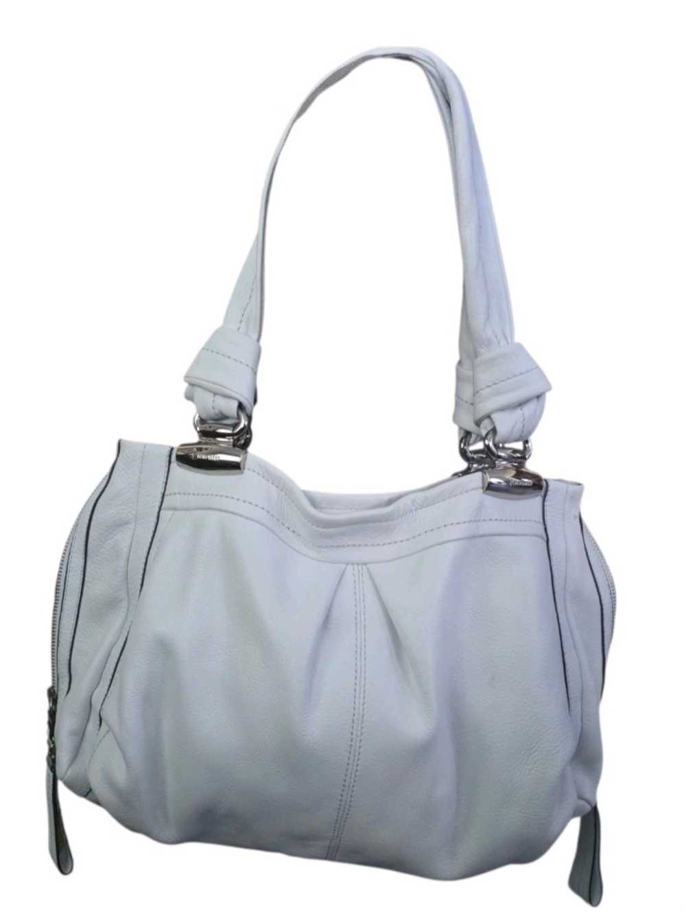 Vintage B. Makowsky White Leather Shoulder Hobo Bag Y2K Silver tone hardware